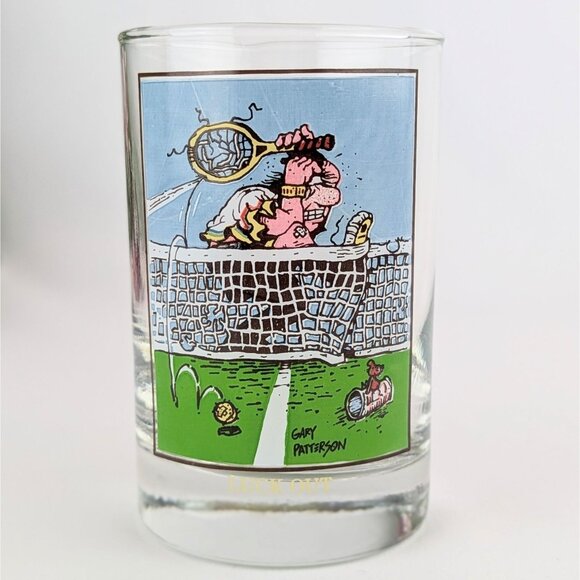Vintage 1982 Gary Patterson Arby's Collector Tennis Glass | Tennis Humor Cartoon - Picture 4 of 7